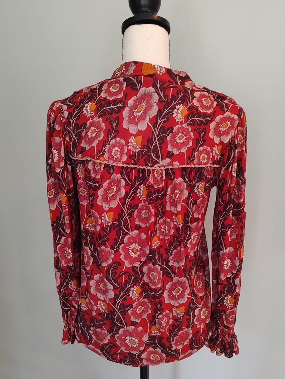 Bl^nk London X Anthropologie Stephanie Red Floral Embroidered V-Neck Top - Picture 6 of 11